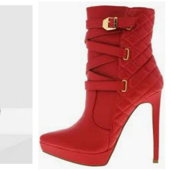 SALE RED QUILTED STILETTO ANKLE BOOTIE BOOTS - Picture 3 of 7